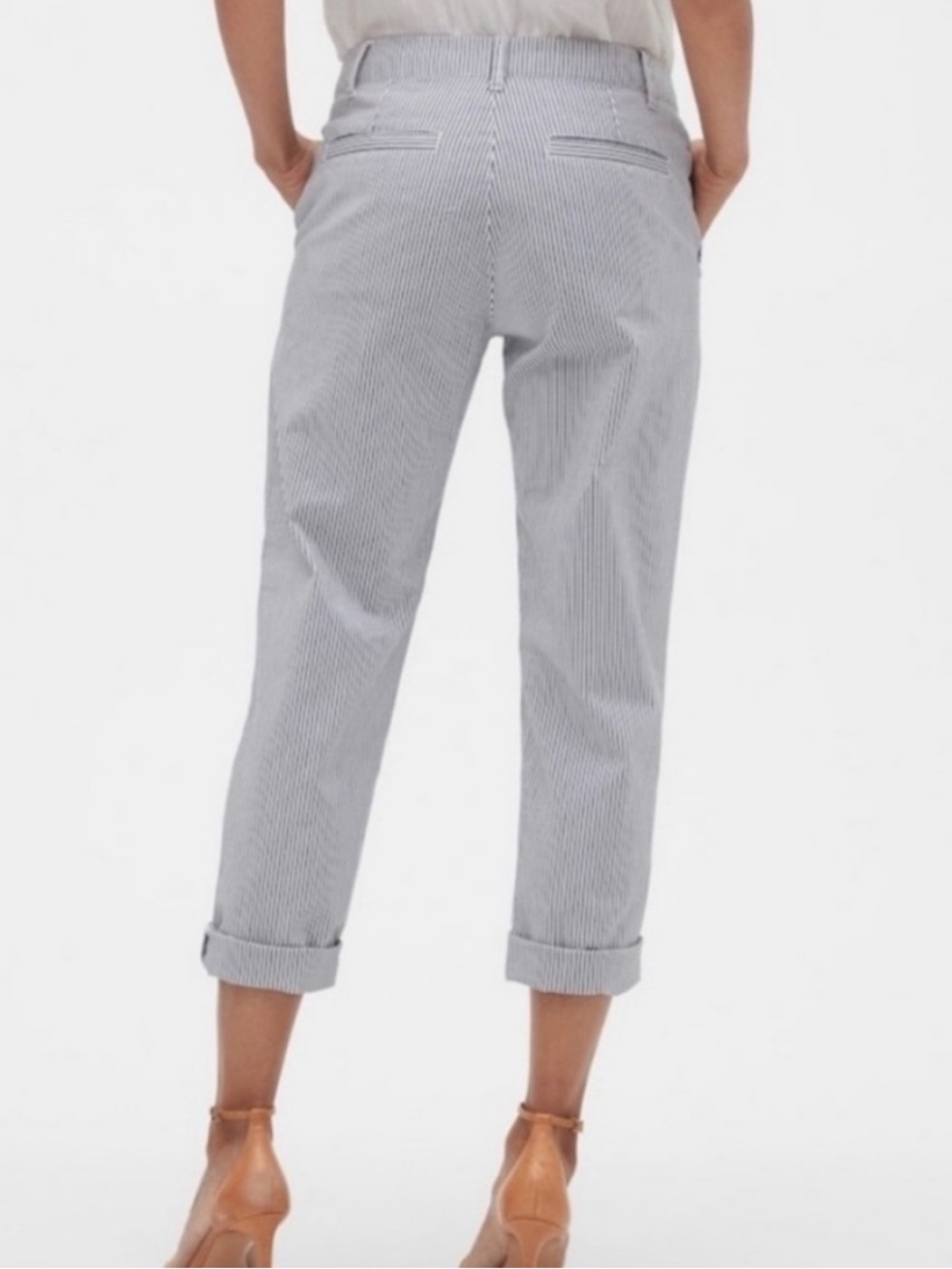Gap Girlfriend Chino Blue & White Railroad Stripe Pants, size 10 - Picture 2 of 14